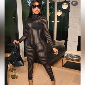 Black Sheer Striped Jumpsuit
